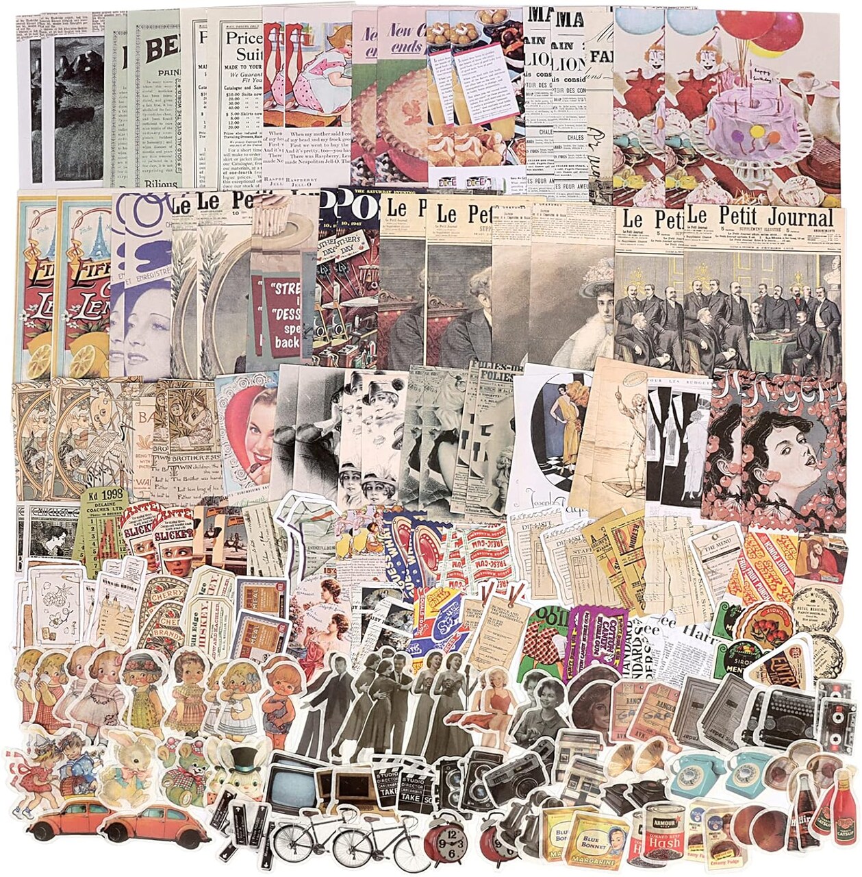 200pcs Vintage Junk Journal Scrapbook Stickers (Vintage) 4.7 x 6.7 Inches